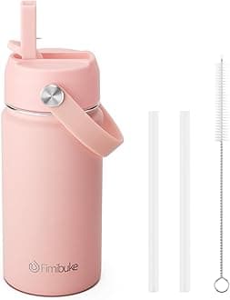 Fimibuke Kids Insulated Water Bottle - 14oz BPA-FREE 18/8 Stainless Steel Travel Tumbler Double Wall Vacuum Leak Proof Kids Cup with Straw Metal Water Bottle for School Boys Girls(1 Pack, Blush)