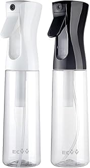ECVV® 300ml Continuous Spray Bottle 2Pack Plastic Empty Hair Mist Sprayer Ultra Fine Water Mister for Hairstyling Cleaning Salons Plants Pet Care (Transparent White&Black)