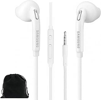 SAMSUNG Samung Wired Earphones Original 3.5mm In-Ear Headphones Galaxy S10, S10 Plus, S10e Plus, Note 10, A71, A31 - Microphone & Volume Remote Control - with Black Velvet Carry Pouch - White