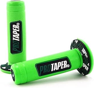 PROTAPER Motorcycle Handle Grips, 7/8 inch, Non-Slip Dirt Bike Handlebar Grips, Black and Red (Green, 7/8'' Left +1'' Right)