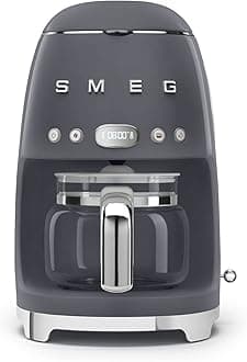 Smeg DCF02GRUK Drip Coffee Machine, 10 Cup Capacity, Auto-Start Mode, Reuseable Filter, Digital Display, Anti-Drip System, Aroma Intensity Option, 1.4 Litre Tank, Slate Grey