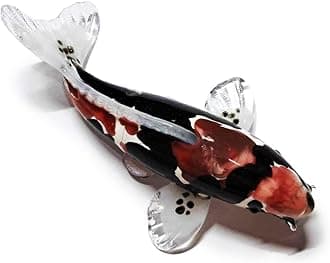 WitnyStore Tiny 5" Black White Red Koi Fancy Carp Fish Figurine - Miniature Hand Blown Painted Glass Aquatic Animal Colorful Freshwater Fishes Crystal Decorative Collectible Figurines Décor Gifts