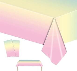2 Pack Iridescent Tablecloth, 137x274cm Plastic Rectangle Pastel Rainbow Table Cover for Girls Birthday Party Decorations, Baby Shower Party Supplies