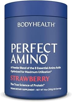 BodyHealth PerfectAmino Powder - BCAA and EAA Powder for Pre and Post Workout - Amino Acid Energy Drink for Men and Women to Support Lean Muscle and Recovery - Strawberry - 60 Servings