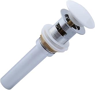 Universal Bathroom Sink Drain with Pop-Up,Overflow Hole,Ceramic White Cap & Stainless Steel Body - Easy to Install, Durable Copper Mesh Filter -Fits Standard Sink With Overflow White & Silver KINGWONG