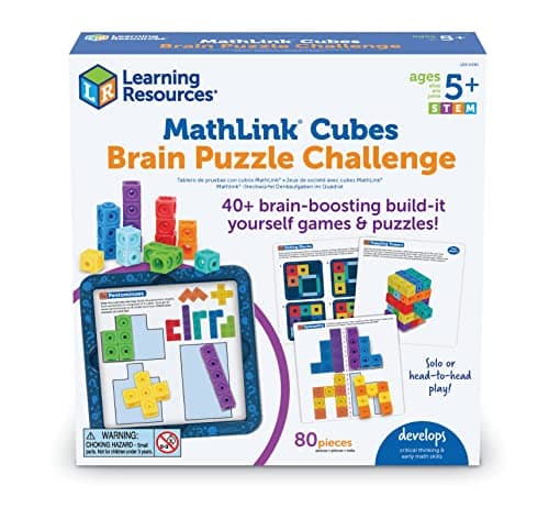 Learning Resources MathLink Cubes Brain Puzzle Challenge, 80 Pieces, Ages 5+, Linking Cubes, Connecting Cubes, Math Manipulative, Counting Cube