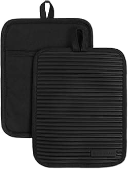 KitchenAid Kitchen Aid Ribbed Soft Silicone Pot Holder Set, 7"x9", Onyx Black