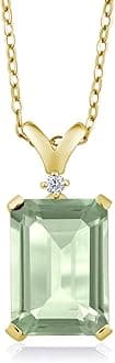 Gem Stone King 5-10 Cttw Gemstone Birthstone and White Diamond Pendant Necklace for Women | 18K Yellow Gold Plated Silver | Emerald Cut 14X10MM with 1MM Round Accent | 18 Inch Chain