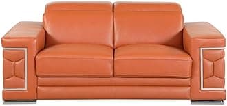 Blackjack Furniture Usry Top Grain Italian Leather Loveseat with Multi-Position Adjustable Headrests, Elegant Contemporary Design with Chrome Trim and Durable Wood Frame, Camel