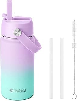 Kids Insulated Water Bottle - 14oz BPA-FREE 18/8 Stainless Steel Travel Tumbler Leak Proof Double Wall Vacuum Kid Cup with Straw Metal Water Bottle for School Boys Girls(1 Pack, Cotton Candy)