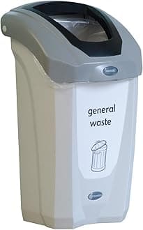 Nexus 30 General Waste Bin (Grey, Black & White) – Plastic Bin for Non-Recyclable Waste – Compact 30-Litre General Waste Container – Open Top