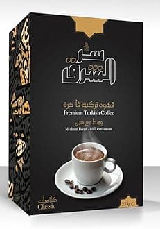 Alsharq Premium Turkish Coffee, Arabica Beans, Roasted Ground,Rich Aroma, Fresh, Medium to Heavy-bodied, With Cardamo, Finely Ground Original Taste, (8 OZ / 225 Gr)