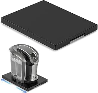 Appliance Slider, Wooden Sliding Tray for Coffee Maker, Coffee Pot Slider for Counter, Kitchen Caddy Rolling Tray (Classic Black- Deep)