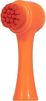 Beomeen Face Brush 2 in 1, Silicone Facial Cleansing Exfoliating Brush Soft Bristles Pore Deep Cleansing Manual Dual Face Wash Scrub Brush for Massaging, Makeup Skincare Removal, Fluorescent Orange