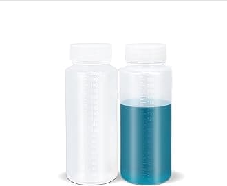 6.8oz/200ml Squeeze Bottles Wide Mouth Plastic Bottles with Lids, Graduated Food Grade PP Sample Containers for Water Sample Lab Reagent Pill Liquid Medicine Storage (Clear, 2 Pcs)