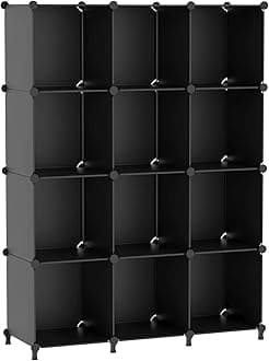 AWTATOSCube Storage Organizer Closet Shelf Storage Organization Modular 12 Cube DIY Plastic Square Bookcase Bookshelf Clothes Shelving Rack for Home, Bedroom, Living Room, Office, Black