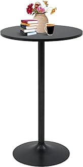 Modern Bar Table, Round Pub Tables High Top Bar Tables with Solid Top & Sturdy Metal Base, Cocktail Table for Bistro, Home, Kitchen or Dining Room Black