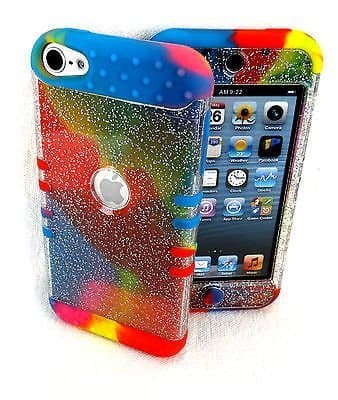 iPod Touch 5 Case, iPod 6 Case iTouch 5th & 6th Gen Cover Hybrid Heavy Duty Shock Resistant Silicon Skin & Hard Shell (Rainbow Glitter)