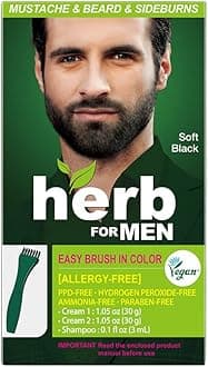 Herb For Men, PPD & Ammonia Free Mustache & Beard Dye, Vegan Natural Ingredients, Odorless, No More Skin Irritations from Coloring for Sensitive Skin – Soft Black.