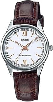 Casio Women's Standard Analog Brown Leather Band White Dial Watch