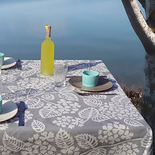 Fleur de Soleil - Grey Hydrangea Coated Rectangular Tablecloth 160 x 240 cm - Finishing - Non-Hemmed (Free Cut) - Coated Cotton
