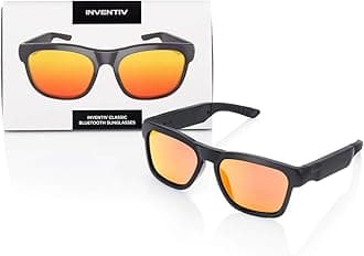 Inventiv Wireless Bluetooth Sunglasses Open Ear Music & Hands-Free Calling for Men & Women Polarized Lenses Compatible with iPhone/Android (Black/Red Tint)