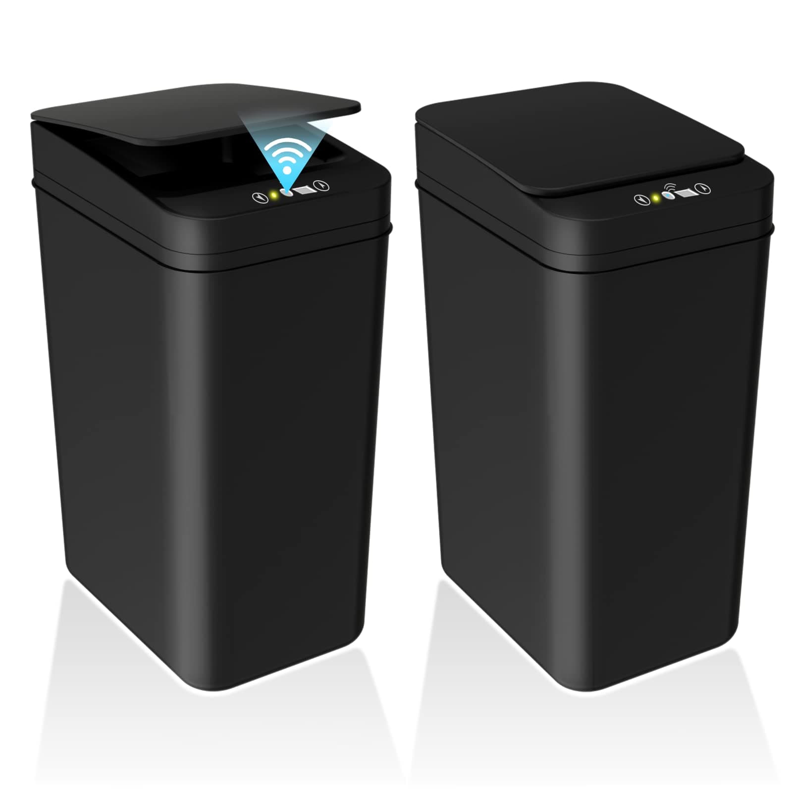 Touchless Trash Can, Motion Sensor Automatic Garbage Bin, Small Rectangular Wastebasket for Bathroom, Bedroom, Kitchen, Office – Hands Free (2p 2.6 Gallons Black)
