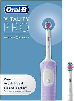 Vitality Pro Electric Toothbrushes Adults, 1 Handle, 2 Oral B Electric Toothbrush Heads, 3 Brushing Modes Including Sensitive Plus, Rechargeable, 2 Pin UK Plug, Purple