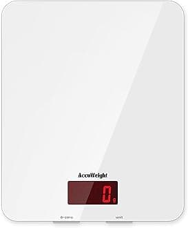 ACCUWEIGHT 201 Digital Kitchen Scales Food Scale with Tempered Glass Platform Electronic Cooking Scales with Backlit LCD Display Multifunctional Scale for Home Office Use, 5kg,11lb