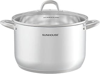 SUNHOUSE 13-Quart Stainless Steel Stockpot w/Tempered Glass Lid - Heavy-Duty, Food-Grade Cookware for Simmering, Boiling, and Induction Cooking - Exceptional Heat Distribution
