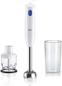 Braun MultiQuick 1 Hand Mixer MQ10.201MWH, Lightweight Mixer with EasyTwist Technology, One Speed, 350ml Chopper and 600ml Beaker Included, 450W, White