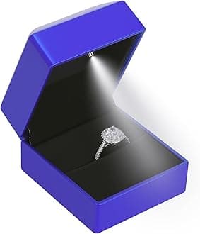 LED Ring Earring Box for Proposal, Wedding, Engagement， Luxury Jewelry Gift Box with LED Light, Jewellry Display Box (Blue)