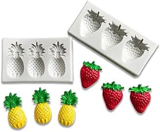 2Pcs Strawberries and Pineapple shape silicone Molds for DIY Cake Fondant Biscuit Cookies Sugar Pudding Chocolate Hard Candies Dessert Sugar Cupcake Decor