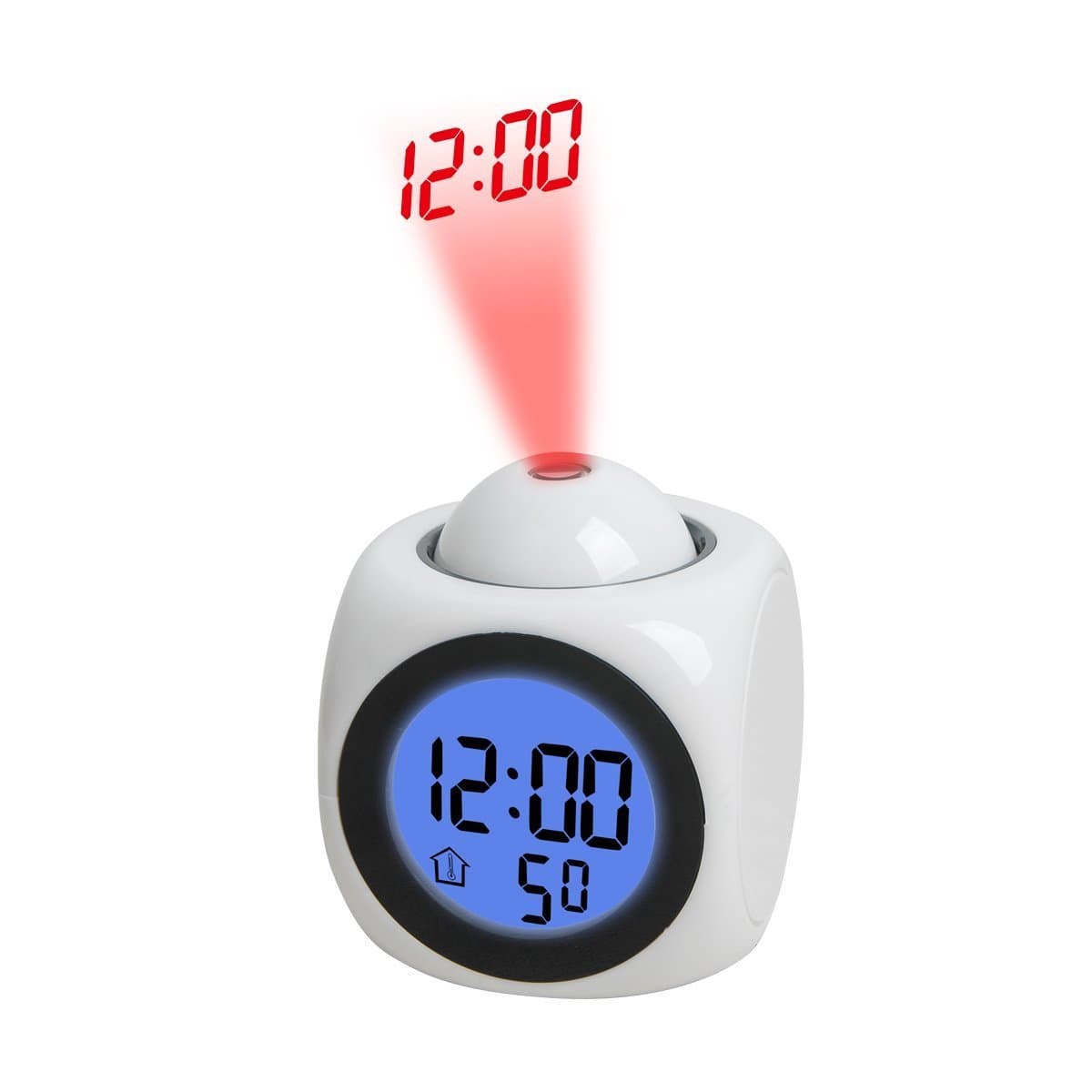 ashdown Projection Digital Alarm Clock LCD Voice Talking Table Clock With Temperature Display ,White