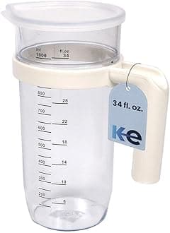 Anakel Home 1L Measuring Jug with Lid Included | Kitchen Measuring Cup for Blender with Screen Printed Measurements | 20.5x7.5cm, Removable Handle, Durable Plastic