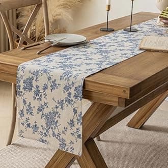 Pastoral Table Runner - 14 x 48 Inch Rectangle - Washable Tabletop with Dust-Proof Wrinkle Resistant for Restaurant, Picnic, Indoor and Outdoor Dining, Floral (Dark Blue)
