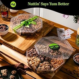 NUT CRAVINGS - Halloween Treats For Adults Mixed Nuts Gift Basket + Green Ribbon (7 Assortments, 2.2 LB) Holiday Xmas Christmas Food Arrangement, Healthy Snack Care Package, Food Assortments