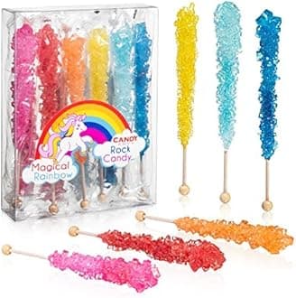 Magical Rainbow Rock Candy Sugar Sticks - 10 Indiv. Wrapped - Assorted Colors
