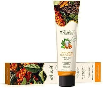 - Wellwith by Ayuzera DentoWin Ayurvedic Herbal Gum Care Toothpaste with Himalayan Sea Buckthorn Berry, Tulsi & Neem, Teeth Whitening - Natural Formula, No Fluoride(100gm, Pack of 1)