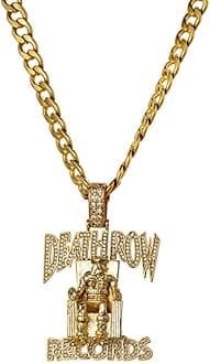 Men Hip Hop DEATHROW Pendant Necklace,Handmade Iced Out Gold Silver Plated Simulated Diamond CZ Bling with Rope Chain