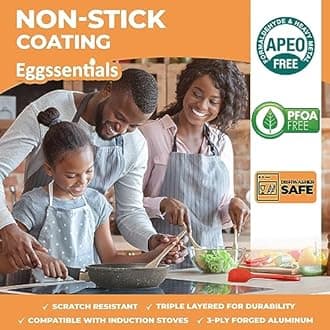 Eggssentials 2 in 1 Egg Poacher & Large Frying Pan - Granite Poached Egg Maker With 6 Cups - 10 Inch Nonstick Omelette Pan