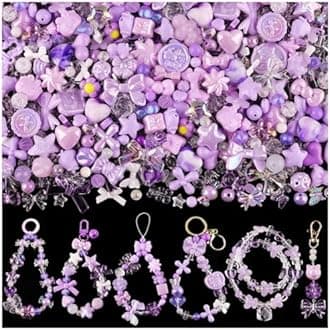 200-260PCS TINKRSTUFF Assorted Purple Acrylic Beads For Bracelet Making, Cute Beads For Jewelry Making Flower Bow Butterfly Candy GummyBear Aesthetic Bracelet Charms, DIY Necklace Keychain Phone Charm