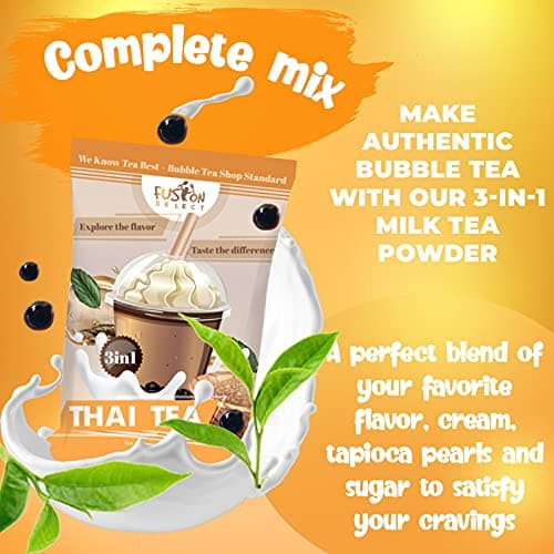 Fusion Select Authentic Thai Tea Bubble Tea Kit Extra Rich Bubble Tea Drink, Boba Tapioca Pearl, Straws, Popular Bubble Tea Flavors (Thai Tea Kit)