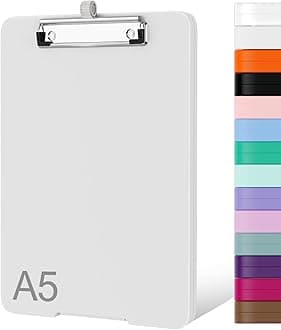 Small Clipboard with Storage, A5 Organization Box with Pen Holder, Plastic Clipboard with Low Profile Clip for Nurses, Teachers, White