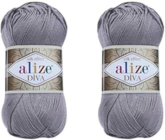 Alize Diva Yarn Hand Knitting Yarn 100% Microfiber Acrylic Yarn Alize Diva Silk Effect Crochet Yarn Art Lace Craft 2 Balls 200g 200m 348 SMOKY