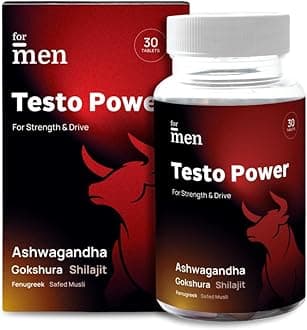 Testo Power | 30 Veg Testosterone Supplement Ayurvedic tablets | 1000mg with Fenugreek (Methi), Ashwagandha, Gokshura & Safed Musli, | Men Wellness Supplement for Energy & Performance