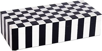 Handicrafts Home Decorative Storage Box with Lid, Black and White Decorative Box for Remote Controls, Coffee Table Storage Organizer, Keepsake Box for Living Room, Shelf & Hallway Decor, 10x4.5x2.5