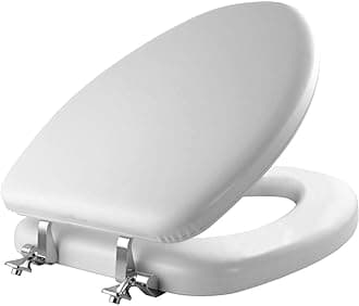 Mayfair Padded Toilet Seat with Chrome Hinges, Soft Vinyl over Wood Core Seat, Made in USA, Elongated, White