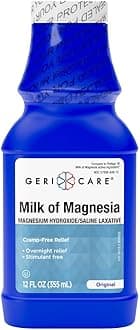 GeriCare Milk of Magnesia, Magnesium Hydroxide 1200mg| Original Flavor| Fast Overnight Constipation Relief| Cramp-Free Saline Laxative & Stool Softener| Antacid for Heartburn & Indigestion| 12 Fl Oz