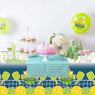 BkeeCten 6 Packs Green Pickleball Tablecloth Disposable Waterproof Rectangle Plastic Table Cover Pickleball Player Sports Theme Indoor Outdoor Tablecloth Pickleball Party Favor Decor (54x108 Inch)